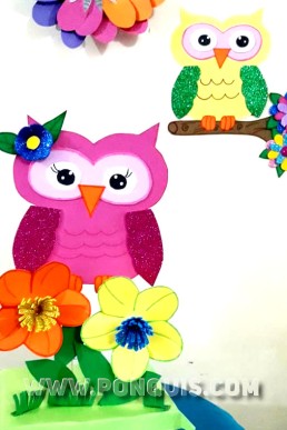 Moldes de Búho Decorativo con Flores para Descargar GRATIS EN PDF