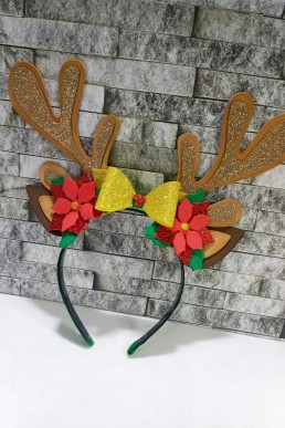 Moldes para realizar decoración de Diadema de Reno para Niñas con lazo y flores de Navidad