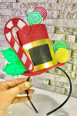 Moldes para realizar Diadema sombrerito con dulces de Navidad