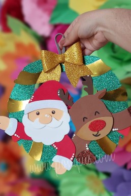 Moldes para realizar corona Navideña con Papà Noel y Reno descarga Gratis en PDF