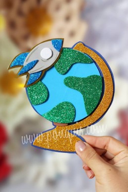 Moldes para realizsr Aplique decorativo de Planeta con cohete Descarga Gratis en PDF