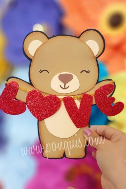 Moldes para hacer topper de San Valentin Oso Love Descarga Gratis en PDF