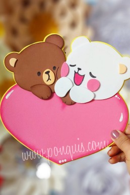 Moldes para realizar Pareja de Ositos con Corazon para san Valentin Moldes Gratis en PDF