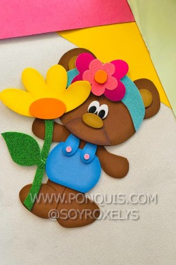 Moldes para hacer Aplique Dia de la Madre Oso con flor Descarga Gratis en PDF