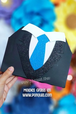Moldes para hacer cajita de regalo para dia del Padre Traje negro Descarga GRATIS en PDF