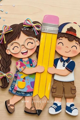 Moldes para hacer apliques de Niña y niño estudiantes