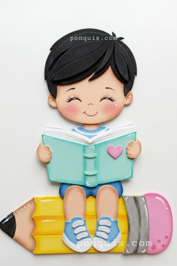 Moldes para hacer manualidades con foami Aplique de Niño escolar con lapiz