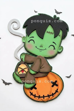 Moldes para hacer Niño Frankestein con Calabaza de Halloween