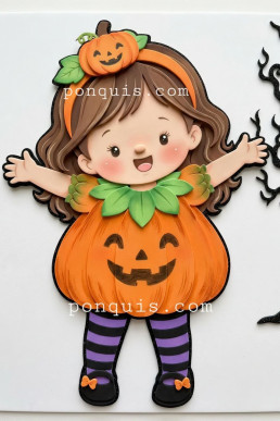 Moldes para hacer manualidades de halloween Niña Traje de calabaza